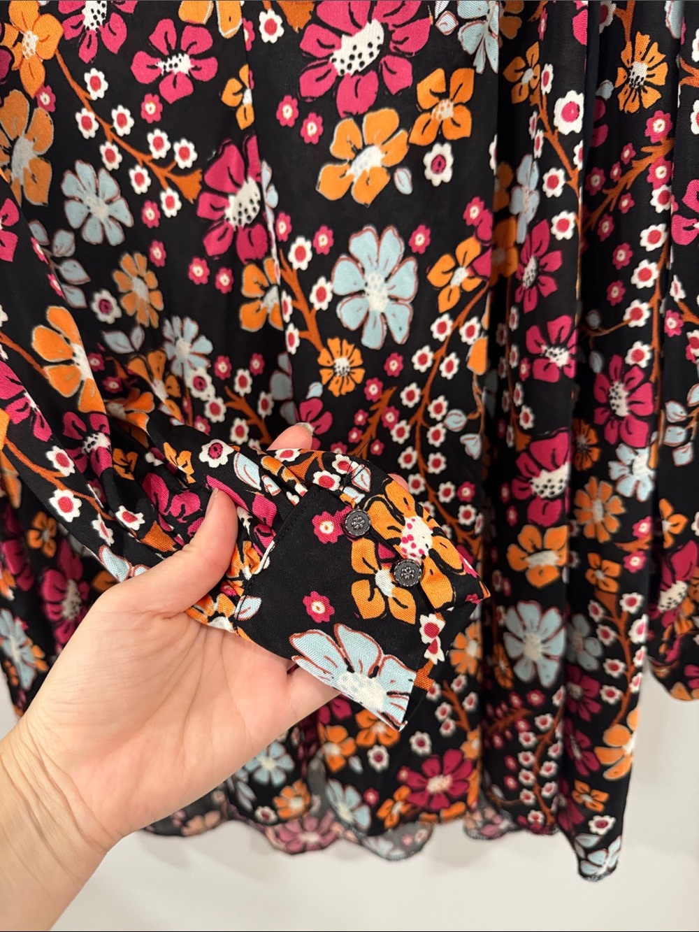 Free People NEW black and orange floral oversized tunic long sleeve dress hippie - Picture 3 of 7